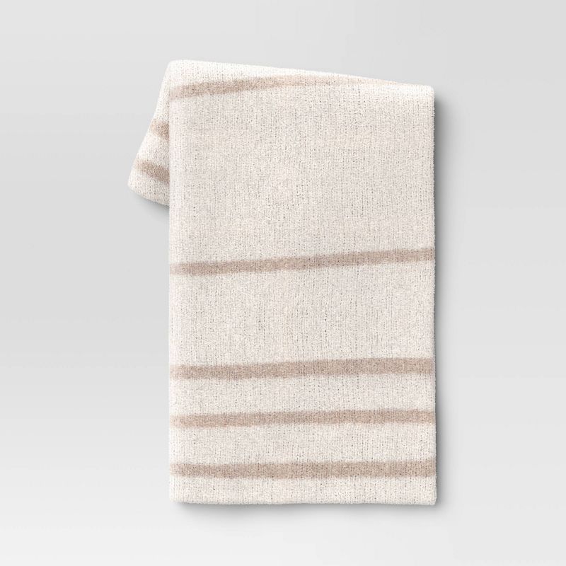Cozy Feathery Knit Border Striped Throw Blanket  - Threshold™, 1 of 12