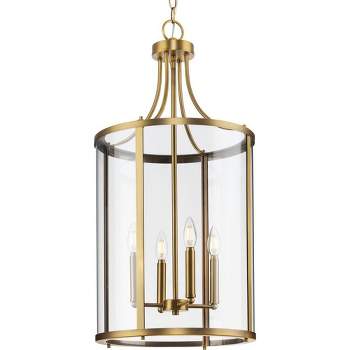 Progress Lighting Gilliam 4-Light Foyer Chandelier, Vintage Brass, Clear Glass Shade