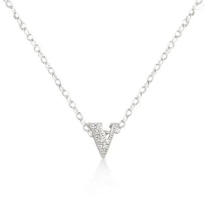 ShineHigh Micro-Pavé Initial Pendant Necklaces – Rhodium-Plated Cubic Zirconia Letter Charms on 16" Chains with Extenders