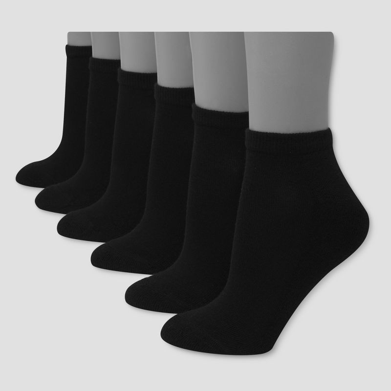 Hanes Premium 6pk Women&#39;s Cushioned Low Cut Socks - Black 8-12, 1 of 4