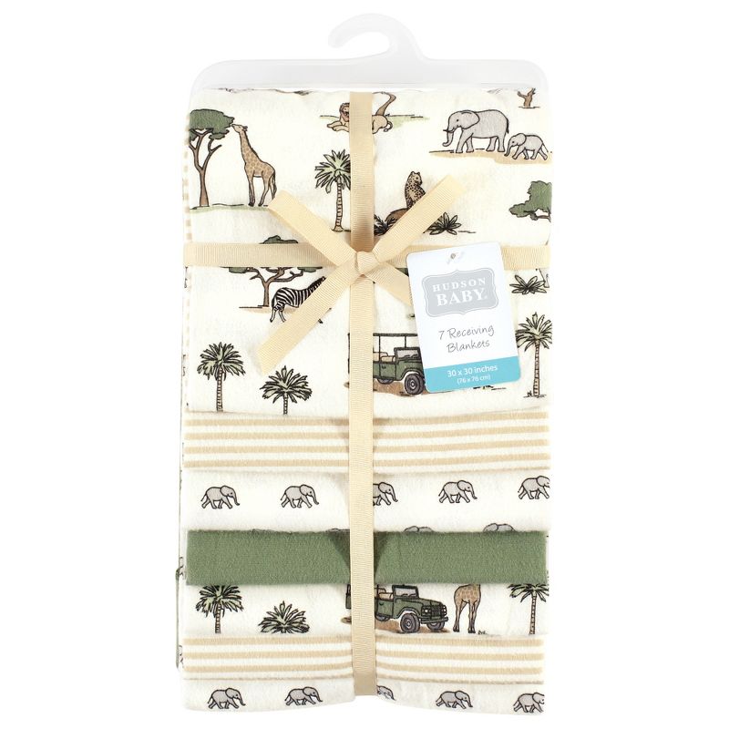 Hudson Baby Cotton Flannel Receiving Blankets Bundle, Going On Safari, One Size, 2 of 7