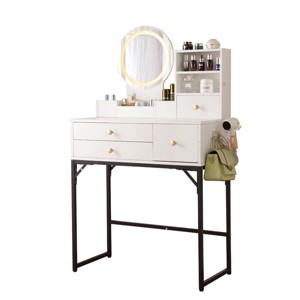 NicBex Vanity Desk with Mirror Dressing Table with Power Outlet, Drawers and Large Storage Cabinet, Makeup Table with Sturdy Iron Bracket - 1 of 4