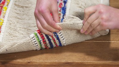 Ivory and Multicolor Striped Handwoven Wool Area Rug, 3' x 5'
