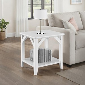 HomeStock Belmont Rustic End Table with Shelf, Two Tier Storage and Tapered Legs, Woodgrain Accent Table for Living Room or Family Room - 1 of 4