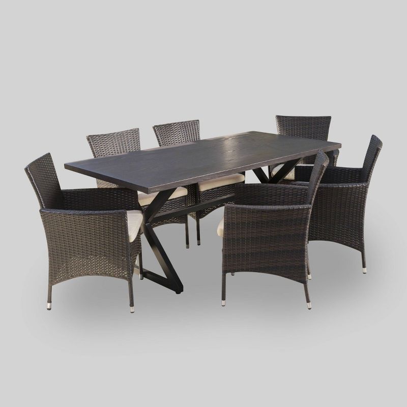 Dion 7pc Aluminum & Wicker Patio Dining Set - Brown - Christopher Knight Home, 3 of 9