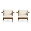 Coolbibila Acacia Wood Patio Club Chairs Set Of 2,Ourdoor Fabric Upholstered Patio Garden Arm Chair With Cushions And Open Slat Backrest - 3 of 4