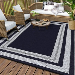 Outdoor Rug Area Rugs for Patio Waterproof Plastic Straw Reversible Border Rug for Porch Patio Outside RV Deck Balcony Picnic Beach - 1 of 4
