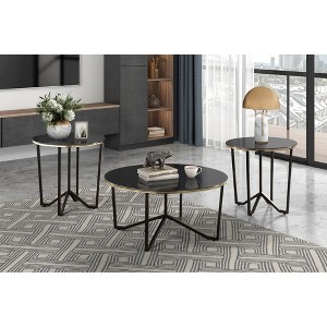Glass Metal Round Coffee Table and 2 End Tables with Tempered Top, Metal Frame and Modern Design for Living Room - 1 of 4