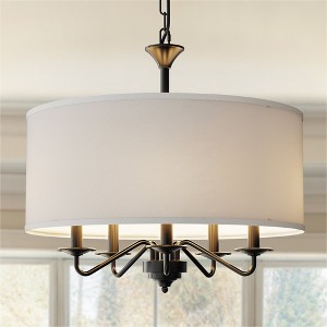 YANSUN 19.7 in. 5-Light Black Modern Drum Chandelier E12 Base Pendant Light with White Fabric Shade for Dining Room Kitchen - 1 of 1