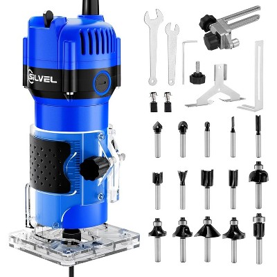 SILVEL Wood Router, 800W Wood Routers for Woodworking, 6.5Amp 1.25HP Hand Tool, 30000R/MIN Compact Edge Trimmer with 15 1/4" Router Bit Set, Blue