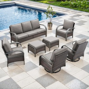 Buenhomino Outdoor Patio Furniture Set-7 Pieces All-Weather Wicker Outdoor Furniture with Patio Swivel Chairs Outdoor Patio Conversation Sets - 1 of 4