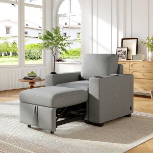 Pull-out Sofa Bed Loveseat Couch Chaise Lounge Sleeper Sofa Bed 2-seater Sofa Chair with Cup Holders & USB Ports - ModernLuxe - 1 of 4
