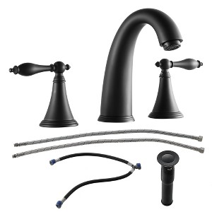 ChicFurnit Bathroom Sink Faucet 3 Hole Widespread Faucet with Pop Up Drain and Water Supply Lines for Stylish Bathrooms, Black, 13"*12"*2" - 1 of 4