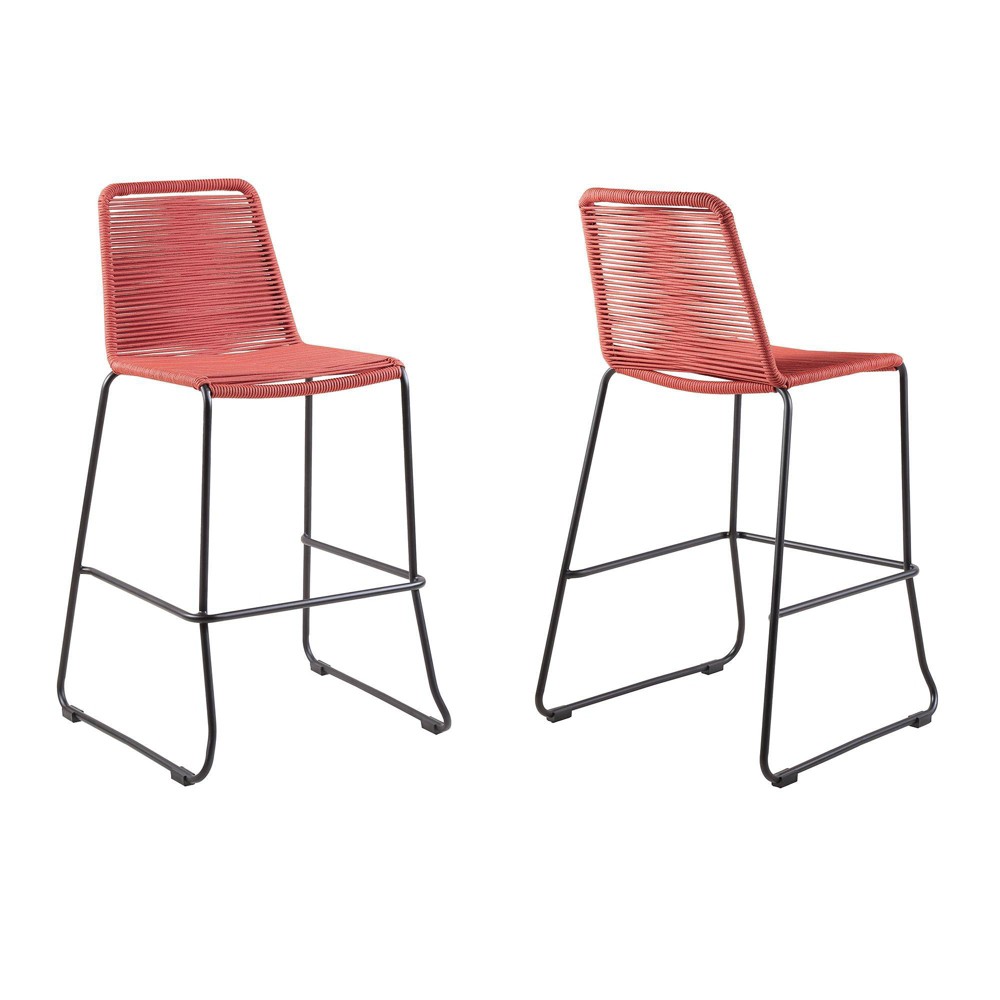 Shasta 2pk 30" Outdoor Metal/Rope Stackable Bar Stools Brick Red