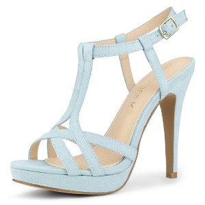 Allegra K Women's T Strap Open Toe Platform Stiletto Heel Sandals - 1 of 4