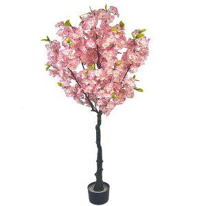 Cherry Blossom Artificial Tree Tall Realistic Fake Tree with Pink Silk Blossoms & Leaves, Indoor Decor for Home, Living Room, Office, Gift, Pink - 1 of 4