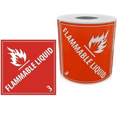 KOVOT - 500 Labels - 4"x4" Flammable Liquid DOT (Class 3) Hazardous Materials Warning Labels Dangerous Goods Labels on Roll D.O.T. Adhesive Stickers
