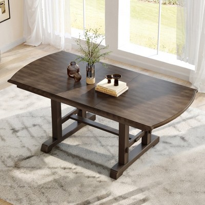 60"-78" Extendable Dining Table with Removable Leaf, Farmhouse Wooden Dinner Table Kitchen Table Office Desk, Brown/Cherry-ModernLuxe