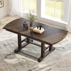 60"-78" Extendable Dining Table with Removable Leaf, Farmhouse Wooden Dinner Table Kitchen Table Office Desk, Brown/Cherry-ModernLuxe - 1 of 4