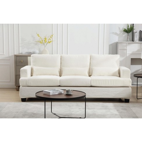 3 Seat Sofa with Removable Cushions and 2 Pillows, Teddy Fabric Upholstered Couch-ModernLuxe