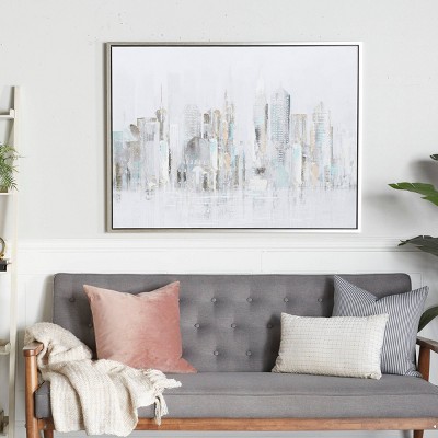 Canvas City Handmade Buildings Framed Wall Art with Silver Frame Gray - Olivia & May