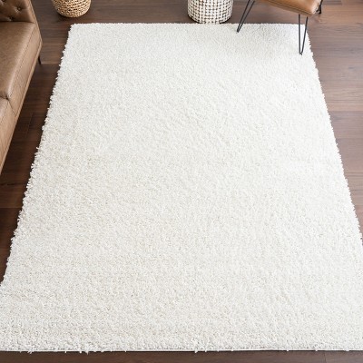 Ivory Rectangular Synthetic Shag Rug 4' x 6'