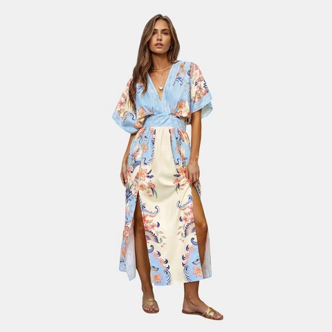 Женские платья Cupshe Women's Breezy Floral Maxi Beach Dress with Side Slits-S-Blue