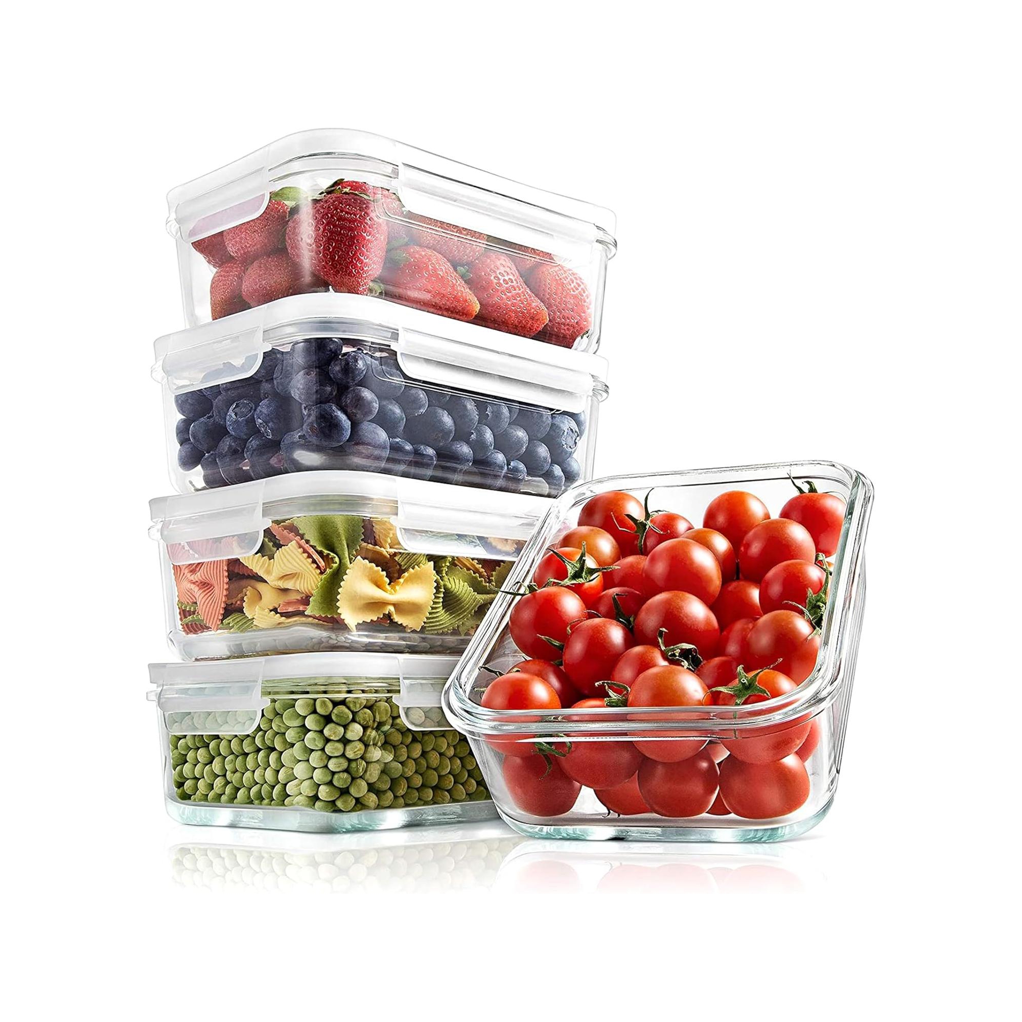 NutriChef 10-Piece High Borosilicate Glass Meal Prep Containers Set - Clear Locking Lids, 30oz