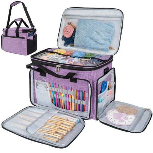 Hanfetch Yarn Bag-Large Size-Yarn Storage Organizer With Grommets-Portable Crochet Bag For Yarn Skeins-Crochet Hooks-Knitting Needles -Other Accessories (Paisley-Purple