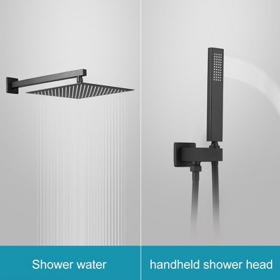 Matte Black 16" Square Rain Shower Faucet with Handheld
