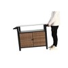 DOMETOUR Outdoor Kitchen Wicker Island Cart with Storage, Wheels, Stainless Steel Top, Side Handle, Patio Kitchen/Bar Cart, Brown - 3 of 4