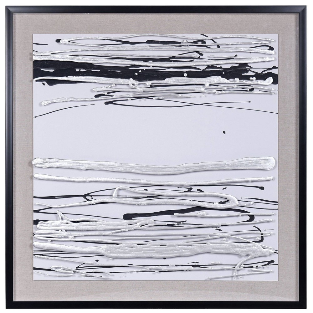 Photos - Wallpaper StyleCraft Topical Line Hand Applied Textured Paint in Shadow Box Under Plexi Glass Black - : Contemporary Art, Vertical Disp 