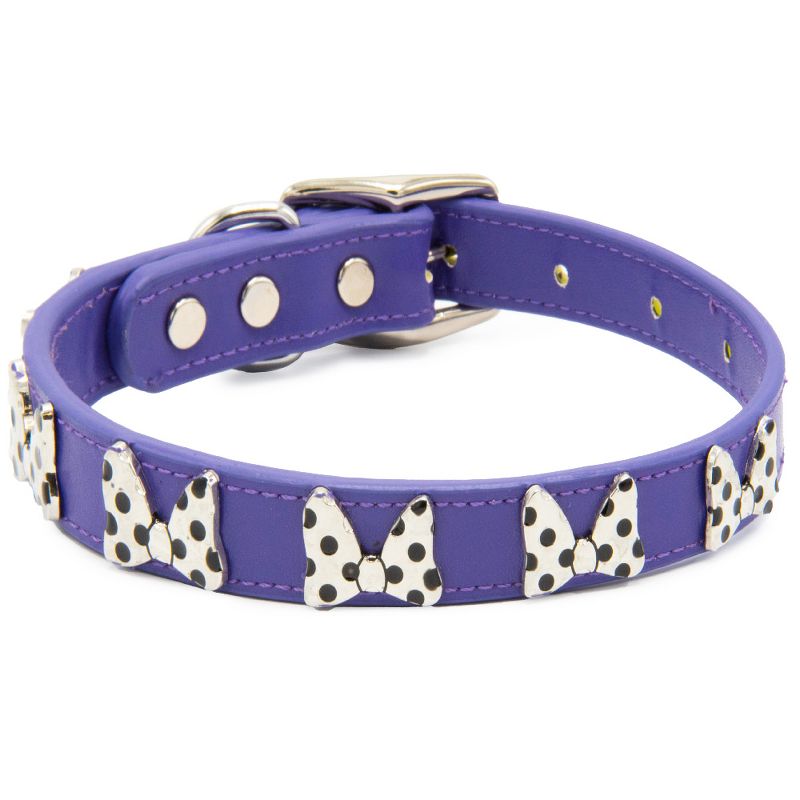 Buckle-Down Vegan Leather Dog Collar - Disney Purple with Silver Cast Minnie Mouse Bow Embellishments, 2 of 5