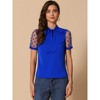 INSPIRE CHIC Women's Bow Tie V Neck Stand Collar Short Mesh Sleeve Blouse - 3 of 4