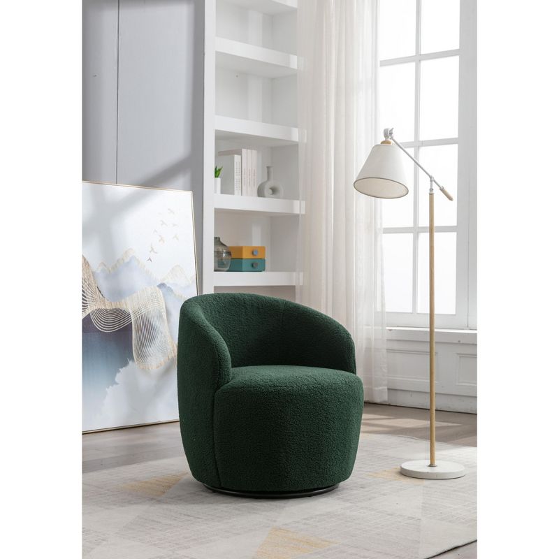 Fannie Teddy Swivel Accent Armchair Barrel Chair,25.60'' Wide Small Swivel Chair,360° Upholstered Swivel Barrel Chair-Maison Boucle‎, 3 of 10