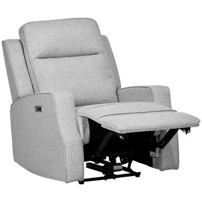 Gray Linen Electric Recliner with USB Charging Port