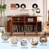 55" Large Round Record Player Stand, Mid-Century Modern Storage Cabinet, Rustic Record Table with Open Shelves for Living Room Bedroom Office - 4 of 4