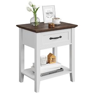 Nightstand with Storage Drawer & Open Shelf - Farmhouse End Table for Bedroom/Living Room - 1 of 4