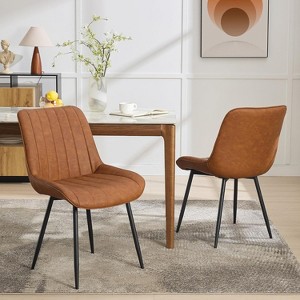 Coucheta Set of 2 Faux Leather Dining Chairs, Mid-Century Modern Armless Chair with Metal Legs, Upholstered Seat for Kitchen & Dining Room - 1 of 4