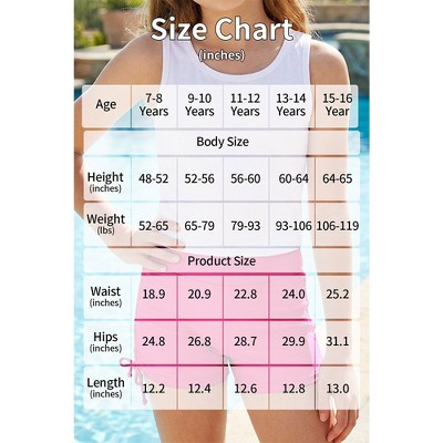 Charmo Girls High Waist Ruched Side Drawstring Swim Shorts Comfortable Coverage Swimming Bottom Black 15-16 Years — фото 8