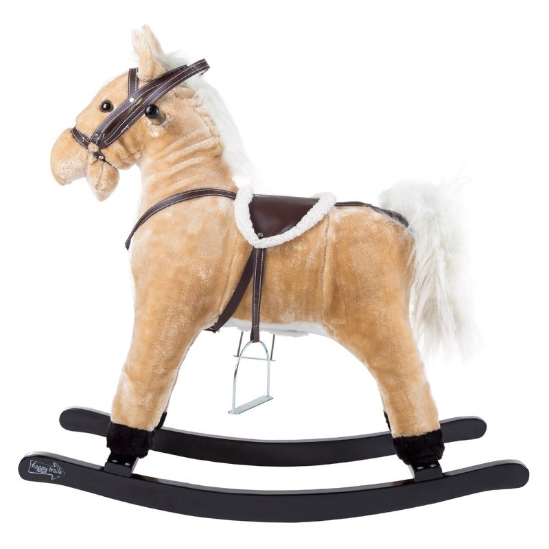 Toy Time Kids Plush Ride-On Rocking Horse on Wooden Rockers with Sounds, Stirrups, Saddle, and Reins - Brown, 3 of 9