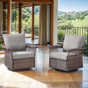Outdoor Patio Glider Chair Set of 2 Wicker Rattan Swivel Chair - 1 of 4