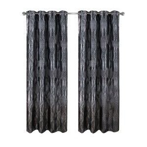 RT Designers Collection Hailey Halo Foil Blackout Polyester Grommet 2 Pack Window Curtain Panel Set 36" x 84" Black - 1 of 4