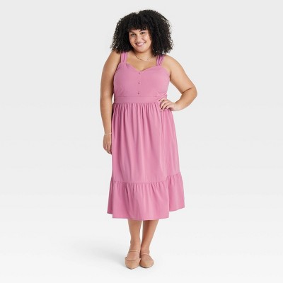 Women's Challis Tiered Midi A-Line Dress - Ava & Viv™ Mauve 2X