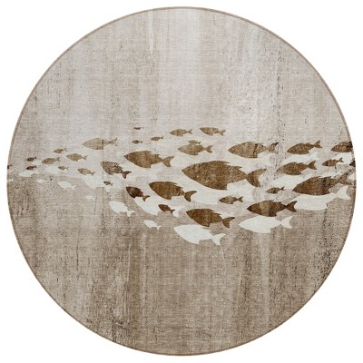 Taupe Brown And Khaki Nautical Washable Indoor Outdoor Area Rug