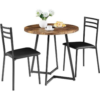 Vecelo 3 Piece Wood Round Dining Table Set With Cushioned Chairs ...