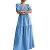 Womens Deep V Neck Short Sleeve Side Slit Smocked Midi Dress - 4 of 4