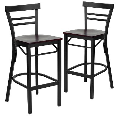 Emma and Oliver 2 Pack Two-Slat Ladder Back Metal Restaurant Barstool