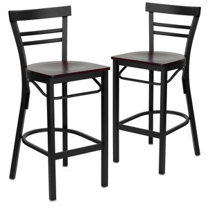Emma and Oliver 2 Pack Two-Slat Ladder Back Metal Restaurant Barstool - 1 of 4