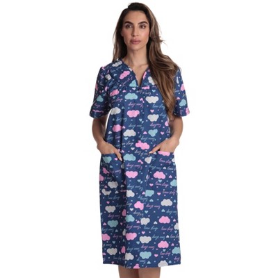 Dreamcrest Short Sleeve Seersucker Duster Housecoat Women Sleepwear 8270-10749-M (Medium, Love Sleep)